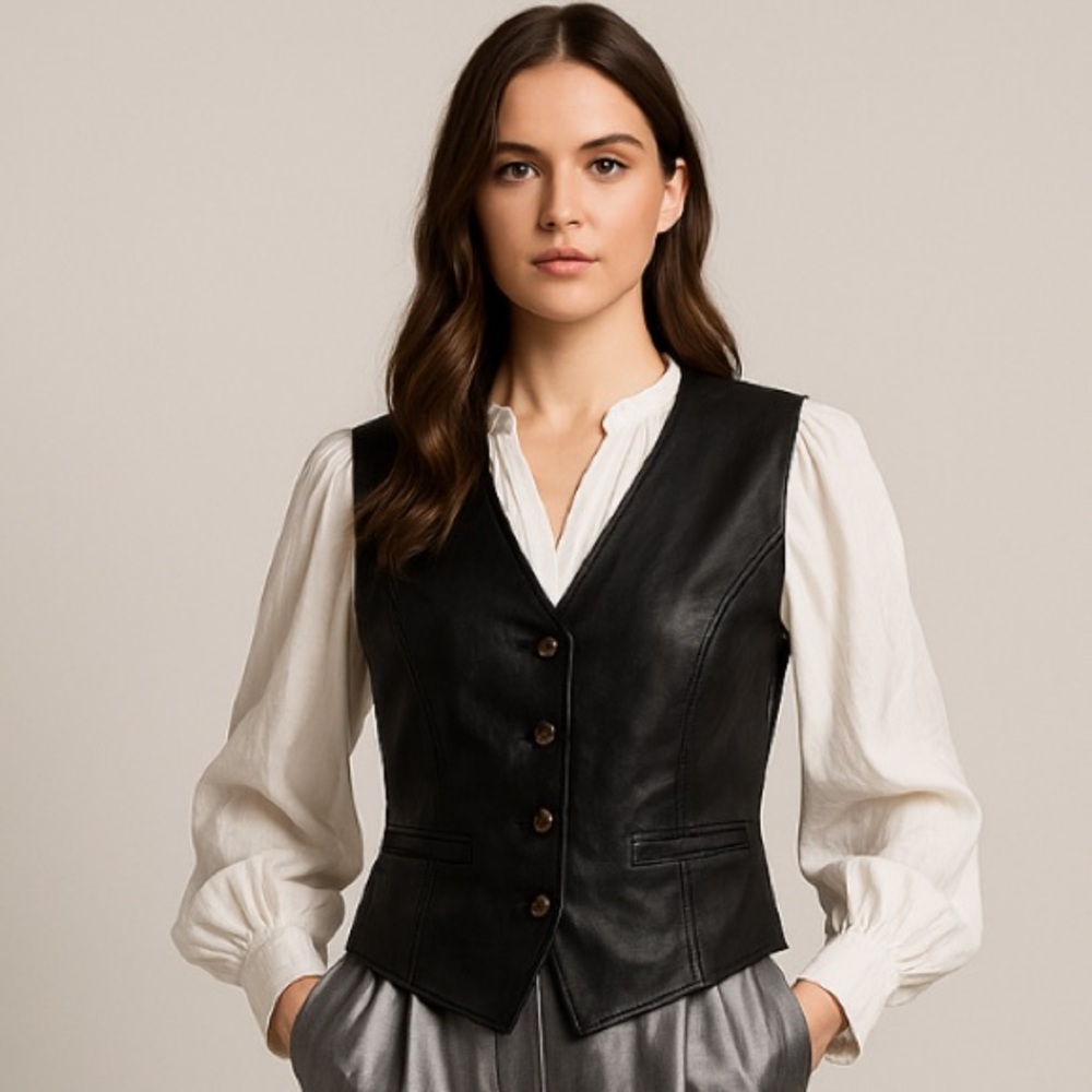 Elegant Black Leather Vest for Women